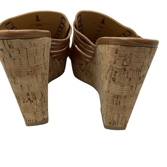 Franco Sarto Brown Leather Cork Wedge Heel Sandals Women Sz 10 - Picture 5 of 9